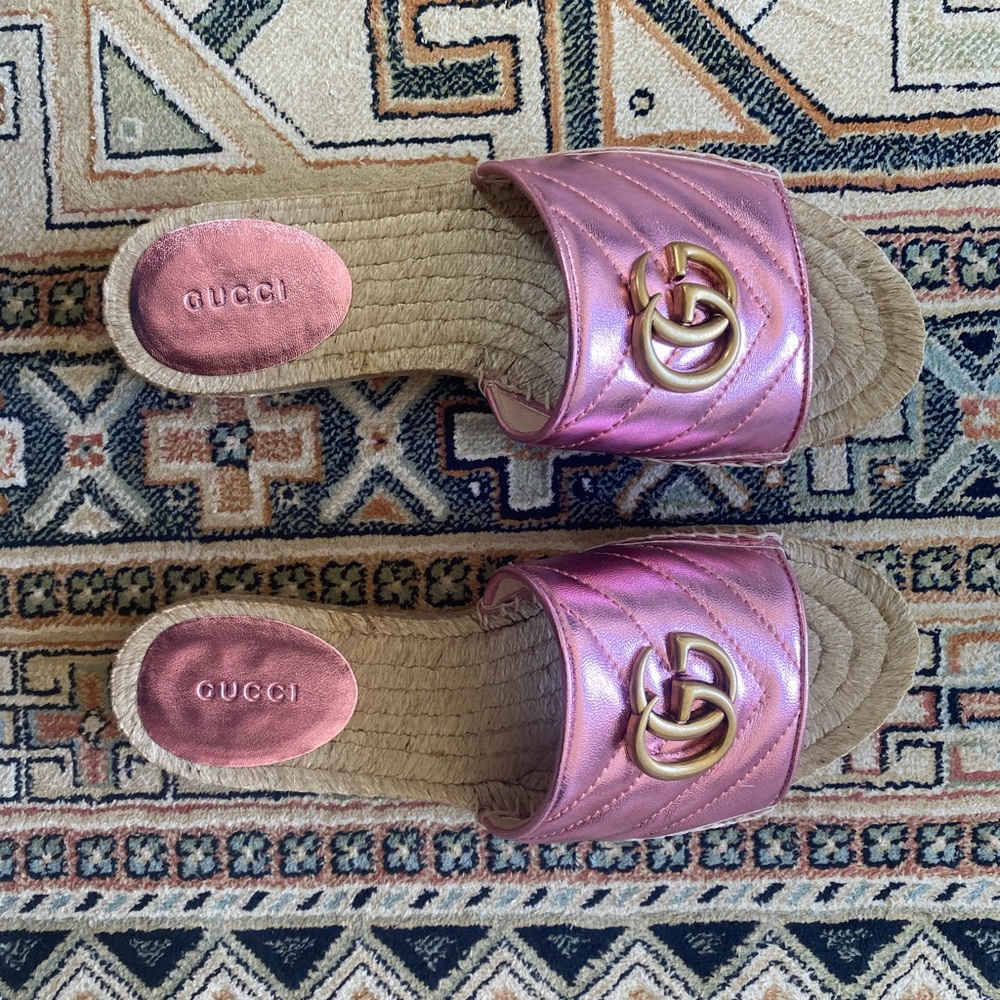 💞GUCCI metallic espadrille slides $590 - Picture 8 of 8